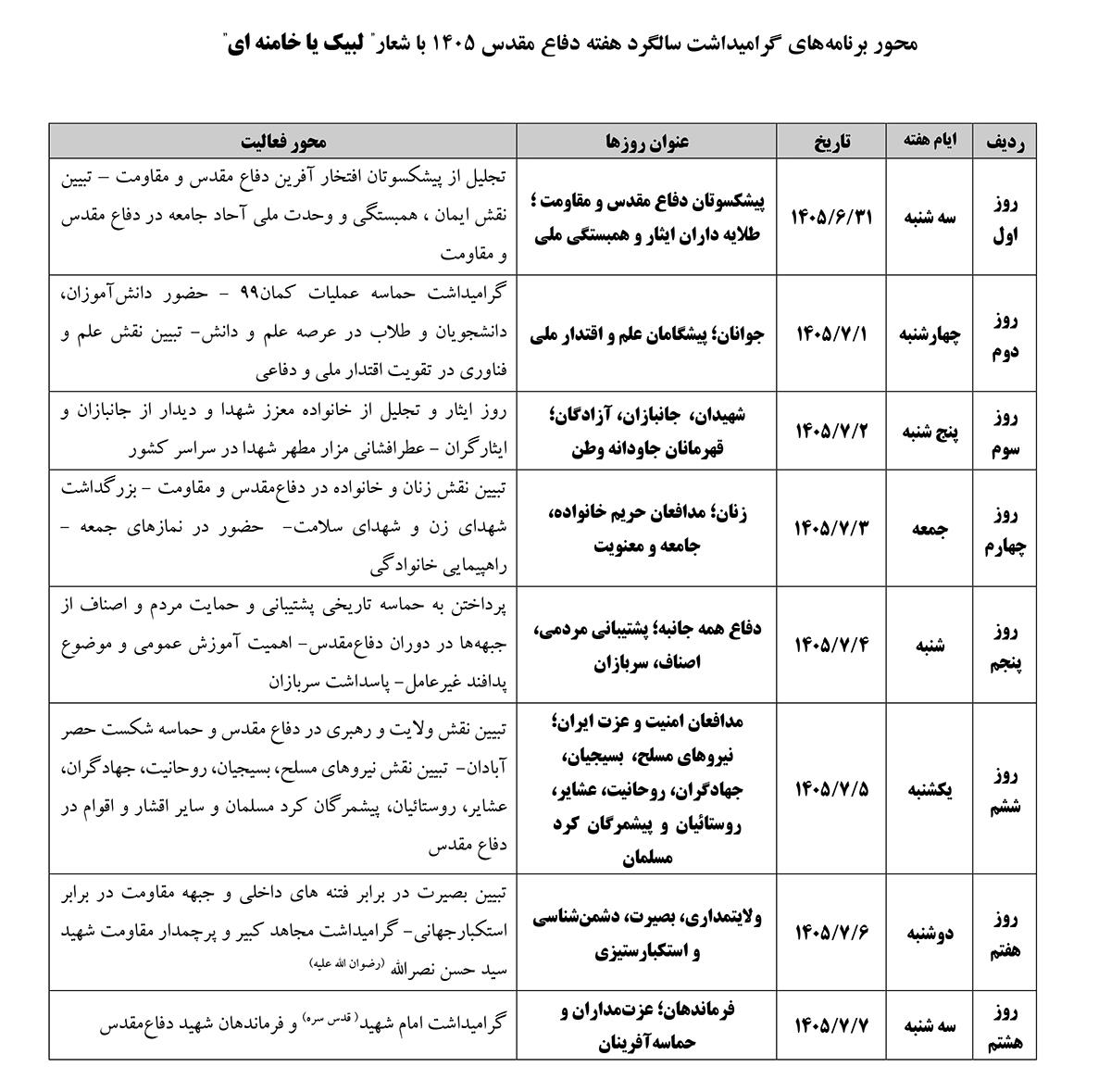 برنامه‌های هفته دفاع مقدس ۱۴۰۵ با شعار «لبیک یا خامنه‌ای» اعلام شد 2